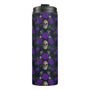 Dark Gothic Grungy Rose Vines Raven Skull purple Thermal Tumbler