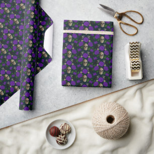 Dark Gothic Grungy Rose Vines Raven Skull purple Wrapping Paper
