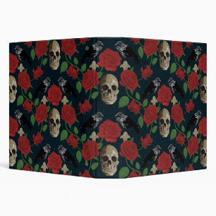 Dark Gothic Grungy Rose Vines Raven Skull red 3 Ring Binder