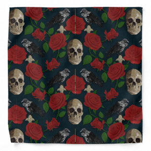 Dark Gothic Grungy Rose Vines Raven Skull red Bandana