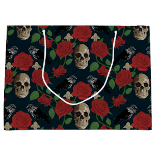 Dark Gothic Grungy Rose Vines Raven Skull red Large Gift Bag