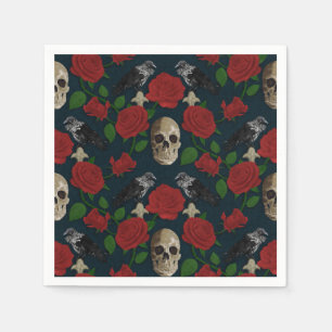 Dark Gothic Grungy Rose Vines Raven Skull red Napkins