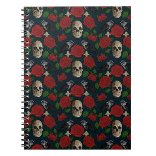Dark Gothic Grungy Rose Vines Raven Skull red Notebook