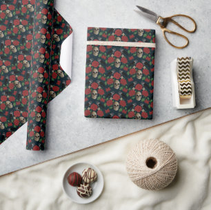 Dark Gothic Grungy Rose Vines Raven Skull red Wrapping Paper