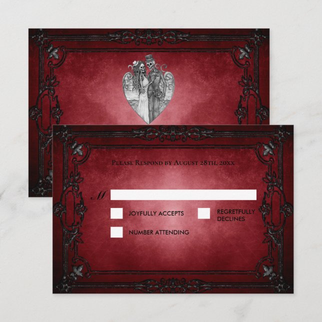 Dark Gothic Halloween Alternative Wedding RSVP Card (Front/Back)