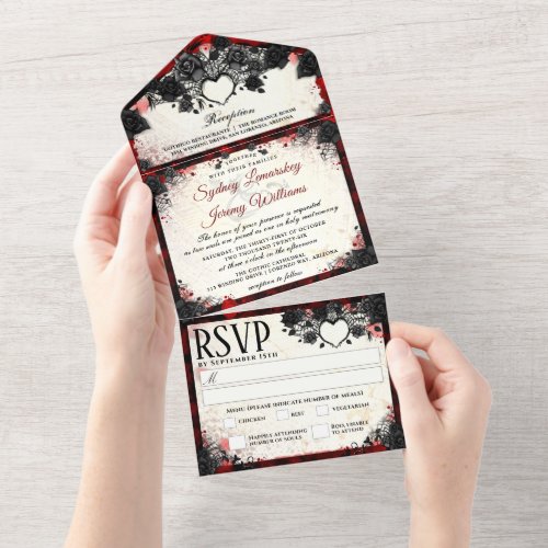 Dark Gothic Halloween Heart _ MENU _Together With All In One Invitation
