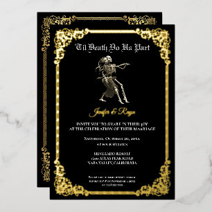 Dark Gothic Halloween skeleton wedding foil Invitation