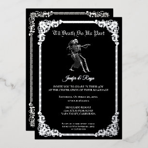 Dark Gothic Halloween skeleton wedding foil Invitation