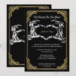 Dark Gothic Halloween skeleton wedding Invitation