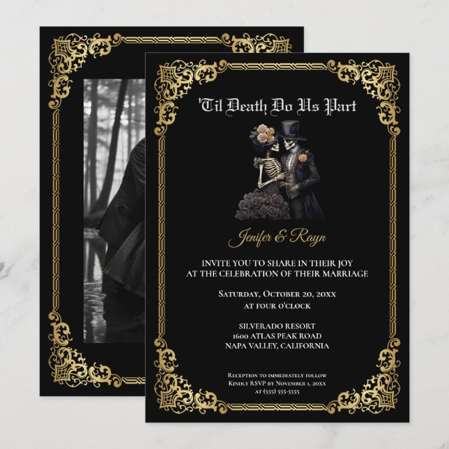 Dark Gothic Halloween wedding Invitation (Front/Back)