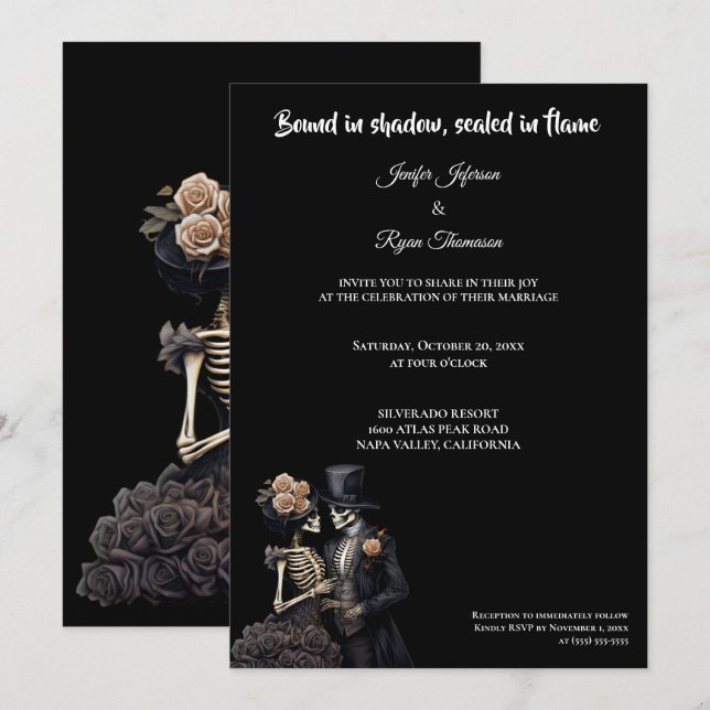 Dark  Gothic Halloween wedding invitation (Front/Back)