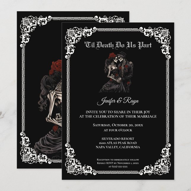 Dark Gothic Halloween wedding Invitation (Front/Back)