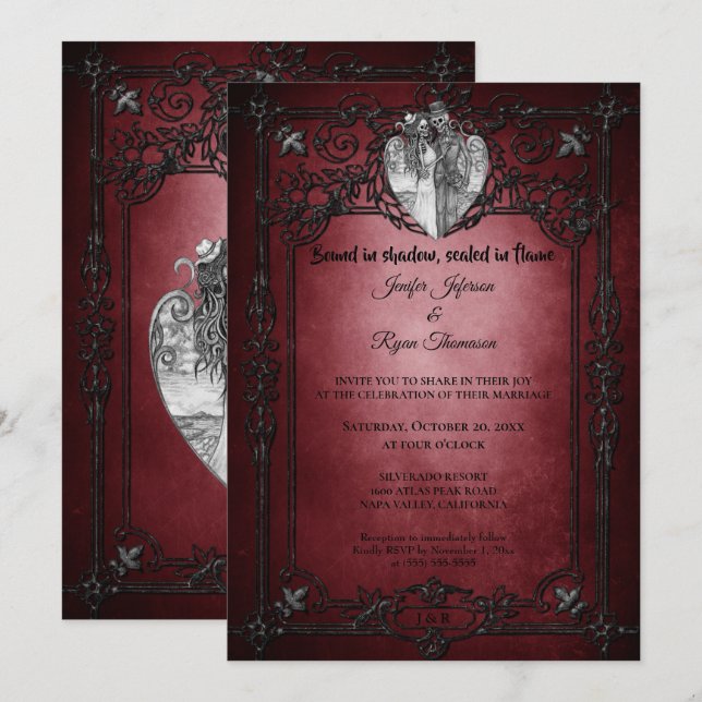 Dark Gothic Halloween wedding invitation (Front/Back)