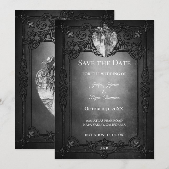 Dark Gothic Halloween wedding save the date Announcement (Front/Back)