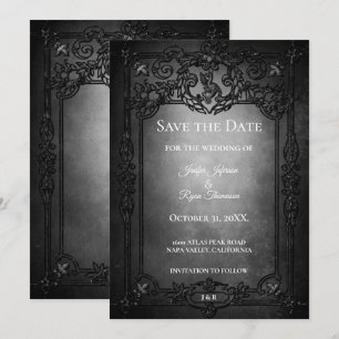 Dark Gothic Halloween wedding save the date Announcement