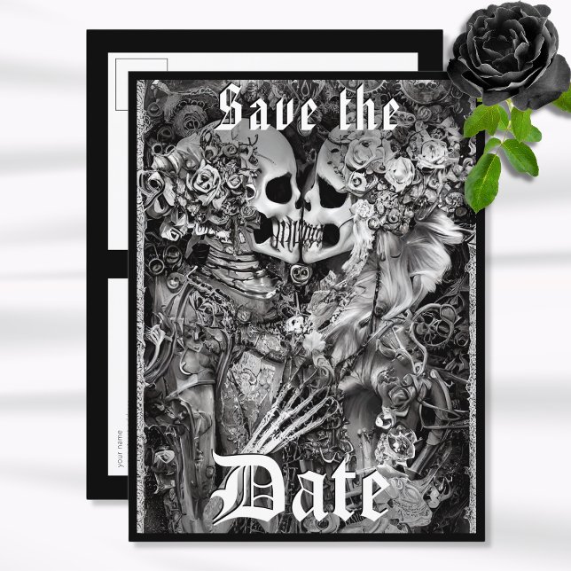 Dark Gothic Halloween Wedding Save the Date Announcement Postcard (Gothic Save the Date Postcard)