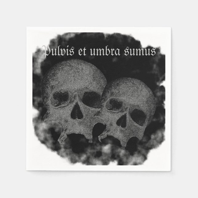 Dark Gothic Happy Halloween Skull Graphic Napkins (Front)