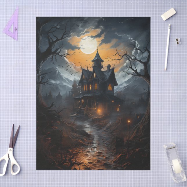 Dark Gothic Haunted House Halloween Decoupage Tissue Paper (Craft)