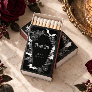 Dark Gothic Initial Thank You Wedding Favor Matchboxes