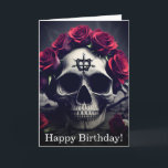 Dark Gothic Macaber Rose Skull Birthday Card<br><div class="desc">A dark and gothic painting of a human skull surrounded by pale gothic roses and petals, featuring a creepy desaturated gothic atmosphere and otherworldly atmosphere, this birthday card is perfect for lovers of dark gothic skulls and dark romantic gothic flowers and roses, giving a unique birthday message with this unique...</div>