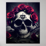 Dark Gothic Macaber Rose Skull Poster<br><div class="desc">A dark and gothic painting of a human skull surrounded by pale gothic roses and petals,  featuring a creepy desaturated gothic atmosphere and otherworldly atmosphere,  this gothic poster is perfect for lovers of dark gothic skulls and dark romantic gothic flowers and roses.</div>