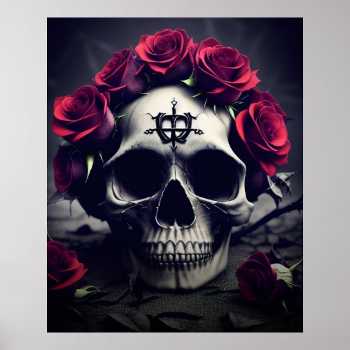 Dark Gothic Macaber Rose Skull Poster