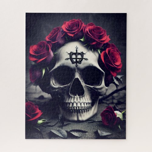Dark Gothic Macabre Rose Skull Jigsaw Puzzle