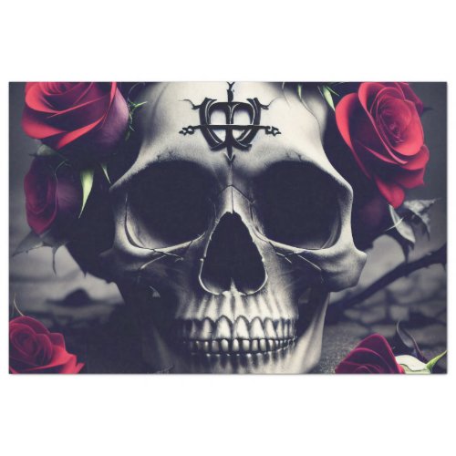 Dark Gothic Macabre Rose Skull Tissue Paper