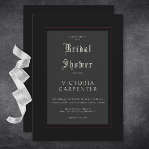 Dark Gothic Minimal Black & Burgundy Bridal Shower Invitation