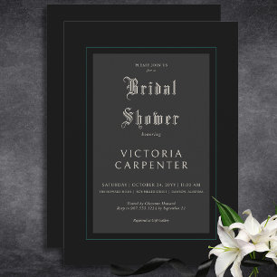 Dark Gothic Minimal Black & Teal Bridal Shower Invitation
