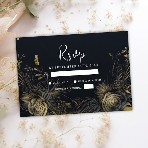 Dark Gothic Moody Floral Wedding RSVP Card