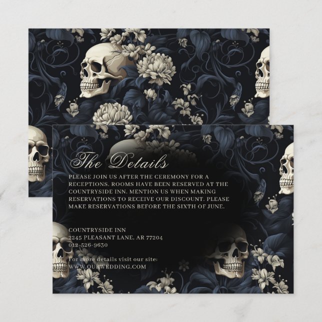 Dark Gothic Moody Skulls & Flowers Wedding Enclosure Card (Front/Back)
