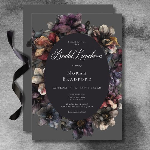 Dark Gothic Moody Watercolor Floral Bridal Lunch Invitation