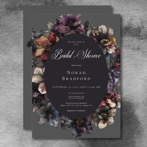 Dark Gothic Moody Watercolor Floral Bridal Shower Invitation