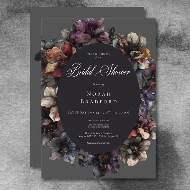 Dark Gothic Moody Watercolor Floral Bridal Shower Invitation | Zazzle