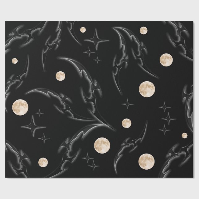 Dark Gothic Moon & Stars Wrapping Paper  (Flat)