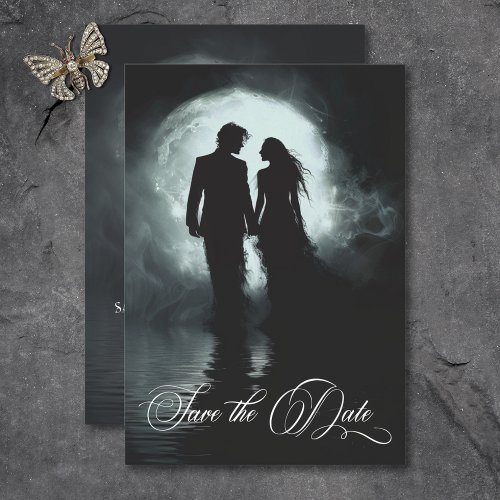 Dark Gothic Moonlight Couple Silhouette Wedding Save The Date