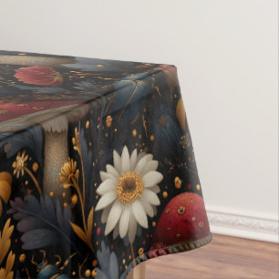 Dark Gothic Mushroom and Beetle Botanical Pattern Tablecloth