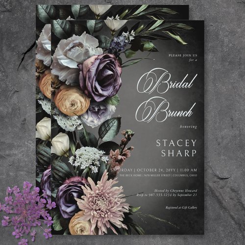 Dark Gothic Mysterious Muted Floral Blur Brunch Invitation