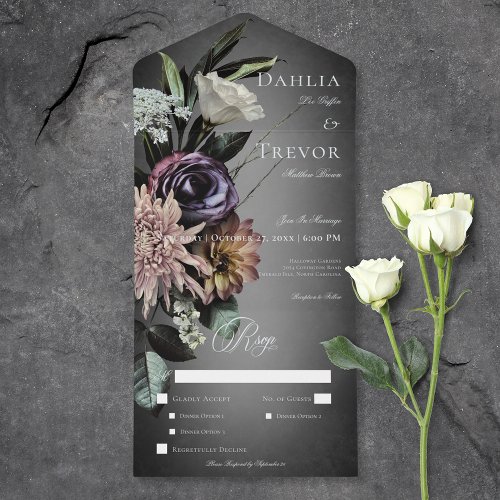 Dark Gothic Mysterious Muted Floral Blur Dinner All In One Invitation