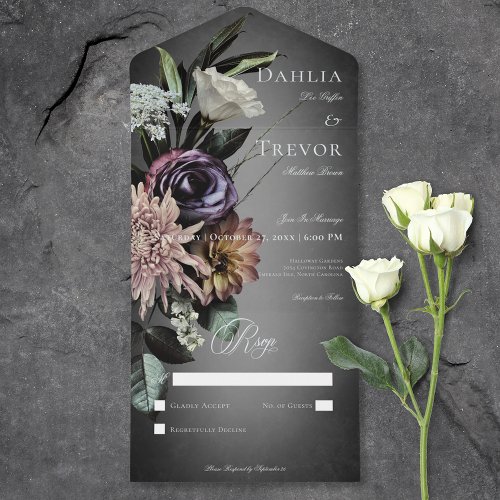 Dark Gothic Mysterious Muted Floral Blur No Dinner All In One Invitation