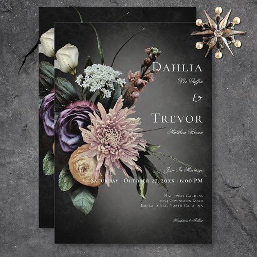 Dark Gothic Mysterious Muted Floral Blur Wedding Invitation