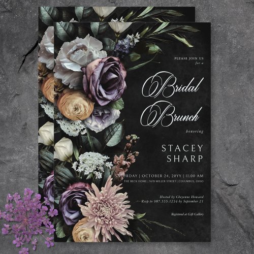Dark Gothic Mysterious Muted Floral Bridal Brunch Invitation