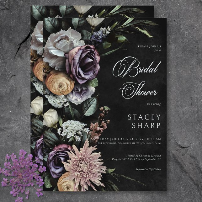 Dark Gothic Mysterious Muted Floral Bridal Shower Invitation (Dark Gothic Mysterious Muted Floral Bridal Shower Invitation)