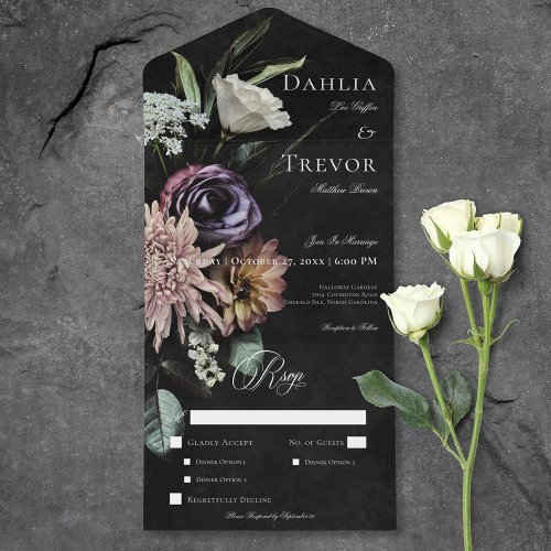 Dark Gothic Mysterious Muted Floral Dinner All In One Invitation
