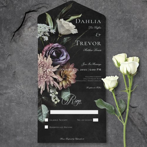 Dark Gothic Mysterious Muted Floral No Dinner All In One Invitation