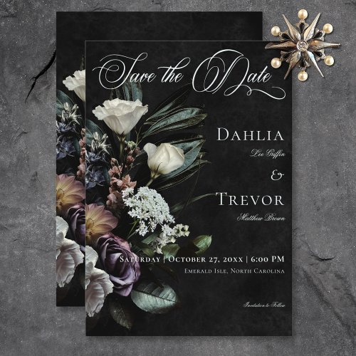 Dark Gothic Mysterious Muted Floral Wedding Save The Date