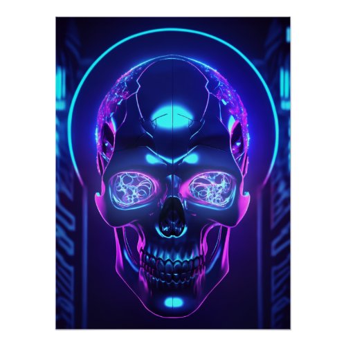 Dark Gothic Neon Cyber Skull Poster