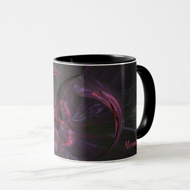 Dark Gothic Pink Name Grey Fractal Black Mug (Front Right)