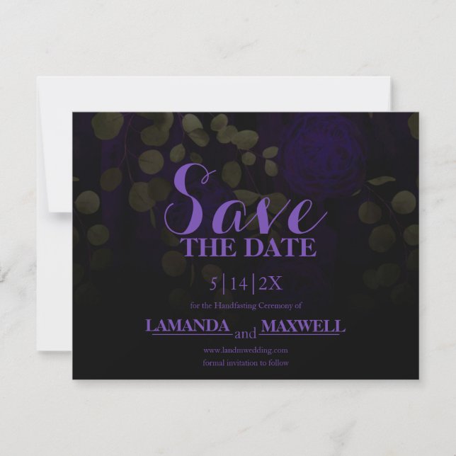 Dark Gothic Purple Floral Wedding Save The Date (Front)